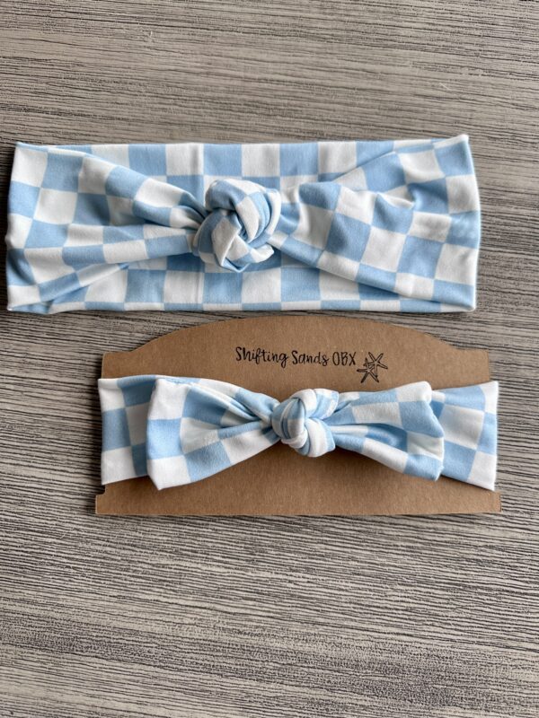 Baby Headband- Sky Blue & White Checker - Image 2