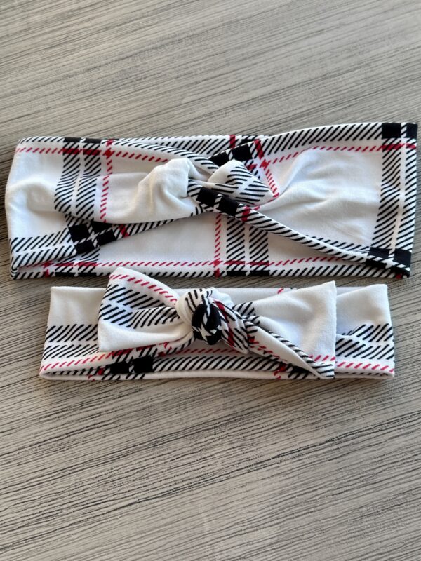 Baby Headband - White/Black Plaid - Image 2