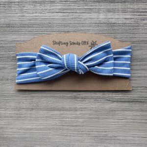 Baby Headband ~ Off White Stripes on Blue