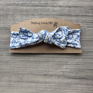 Baby Headband ~ Small White Flowers on Blue