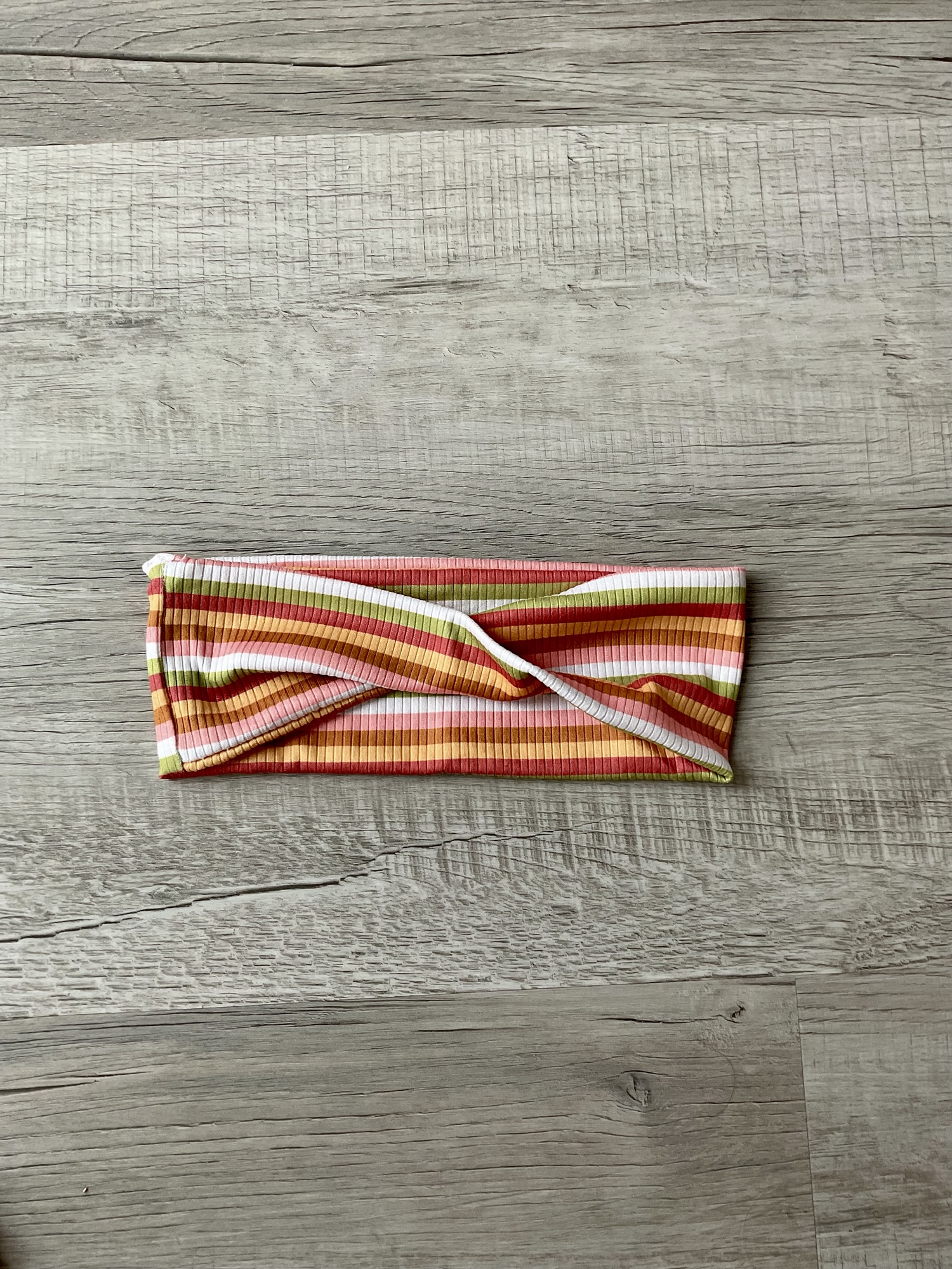 Ribbed Knit ~ Pink, Light Mustard and Green Stripes - Image 2