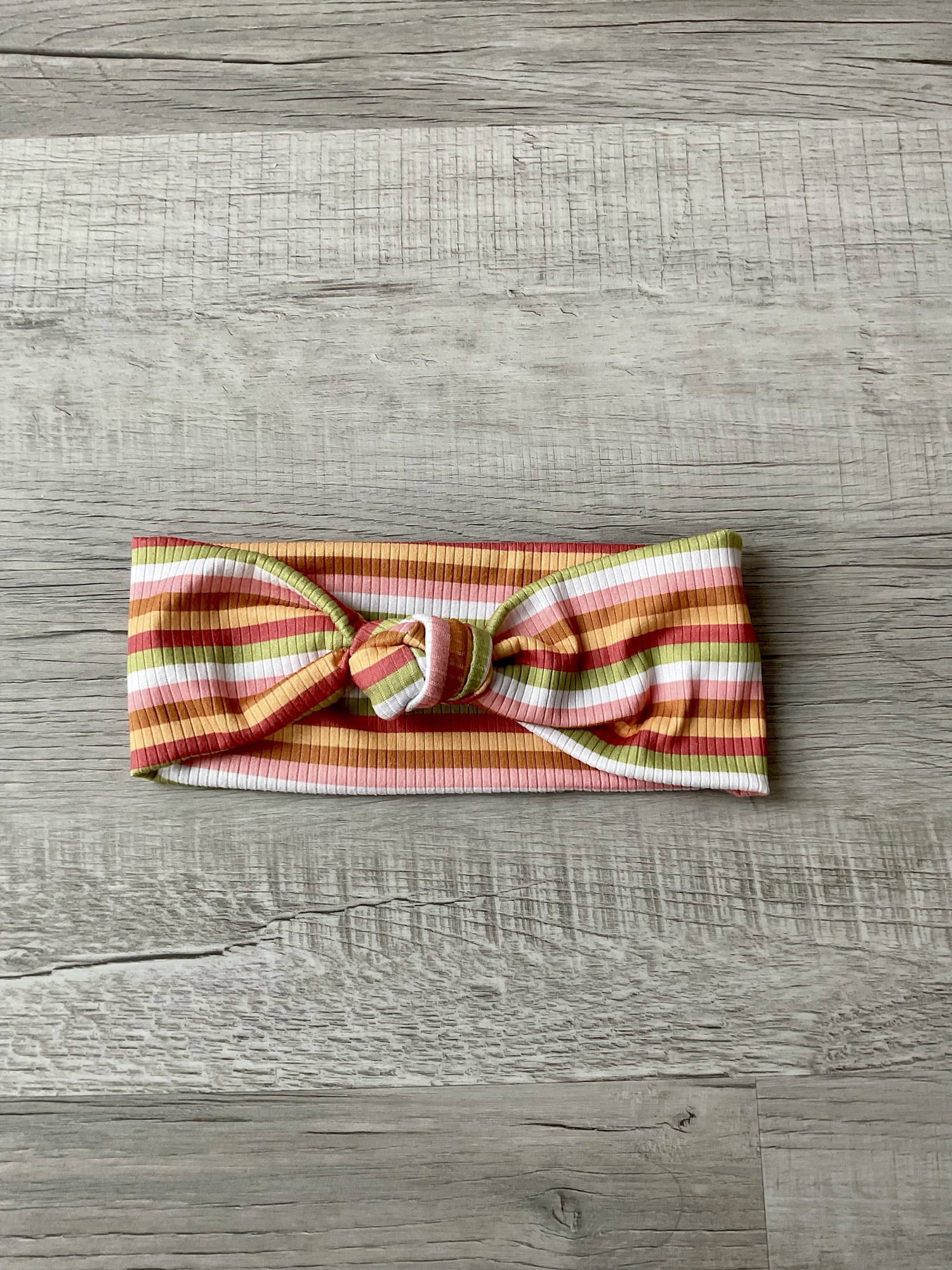 Ribbed Knit ~ Pink, Light Mustard and Green Stripes - Image 3
