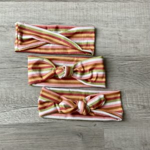 Ribbed Knit ~ Pink, Light Mustard and Green Stripes